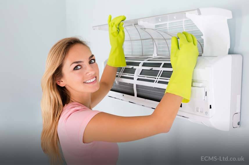 Girl Cleaning HVAC Unit